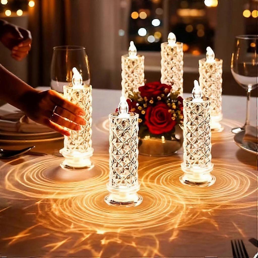 Set of 4 LED Crystal Candle Lights, Flameless LED Candles, Rose Shadow Led Flameless Candle Light, Romantic Flameles Pillar Candles for Christmas Wedd