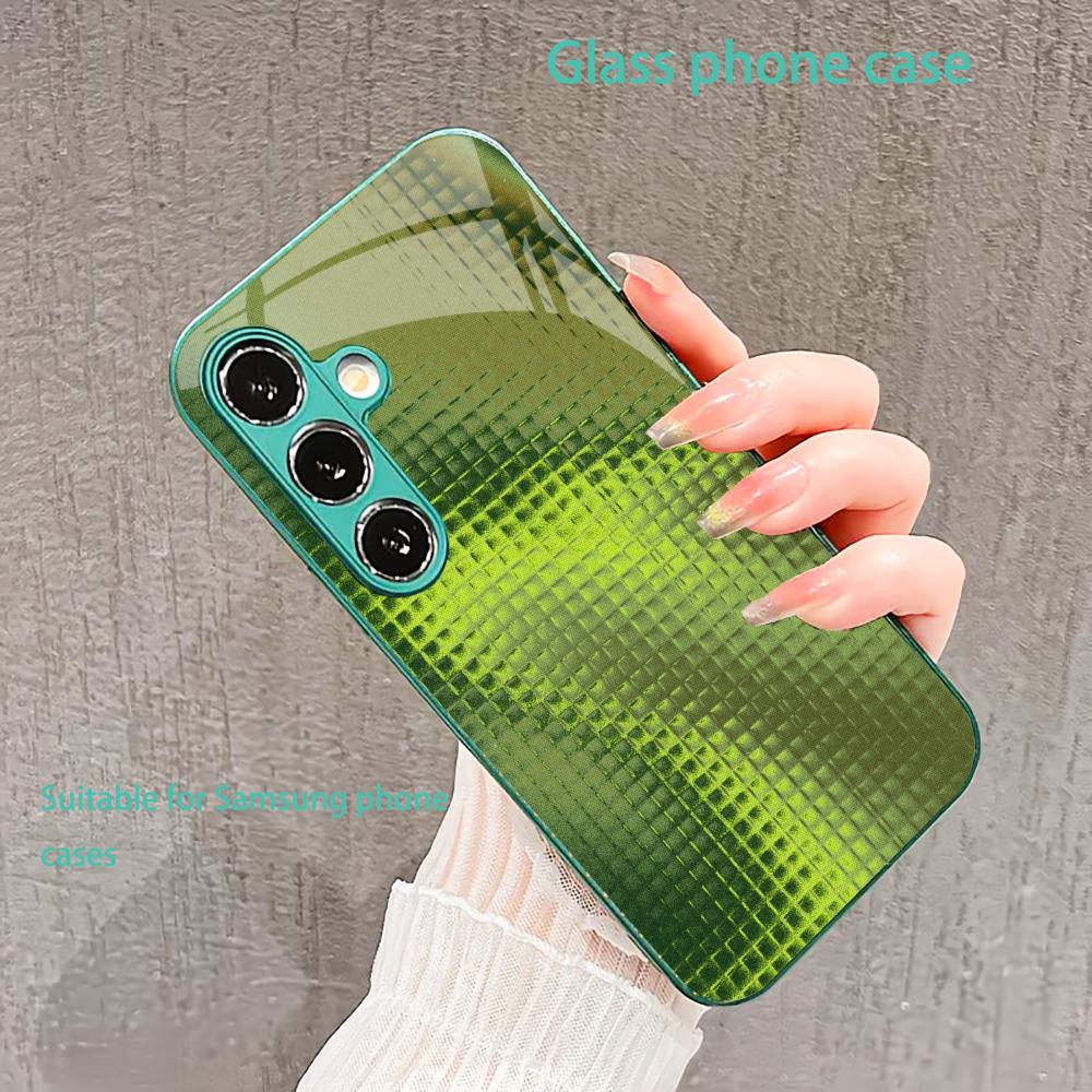 Кристальный чехол для телефона Samsung Galaxy S26 S25 S24 S23 S22 S21 FE Ultra Plus с решетчатой структурой, встроенное зеленое стекло, Изысканный