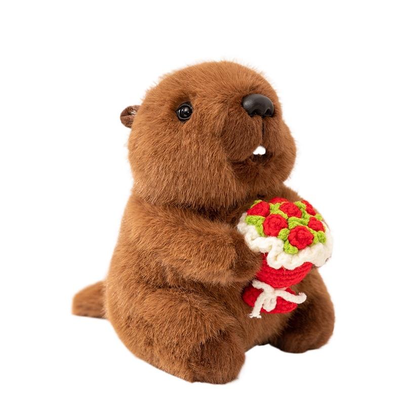 Cute Red Panda Hug Flower Bouquet Stuffed Animals Raccoon Plush Toy Groundhog Plushie Toy Valentine's Day Gift Confession Gift