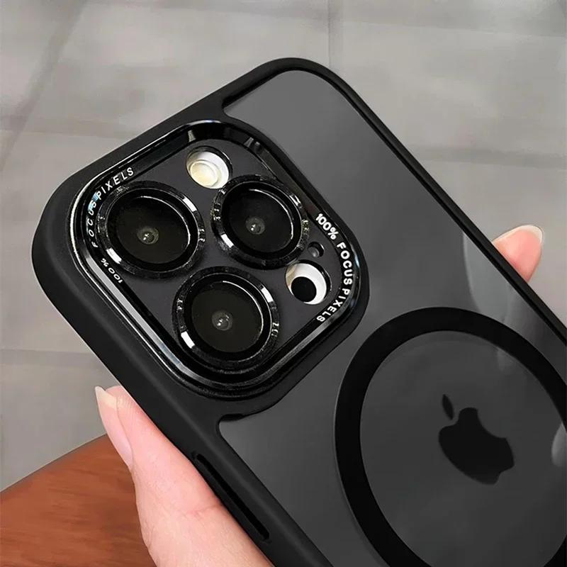 Роскошный магнитный бампер с защитой линз для iPhone 17 16 15 14 13 12 11 Pro Max Чехол Беспроводная зарядка Для Magsafe Жесткий чехол