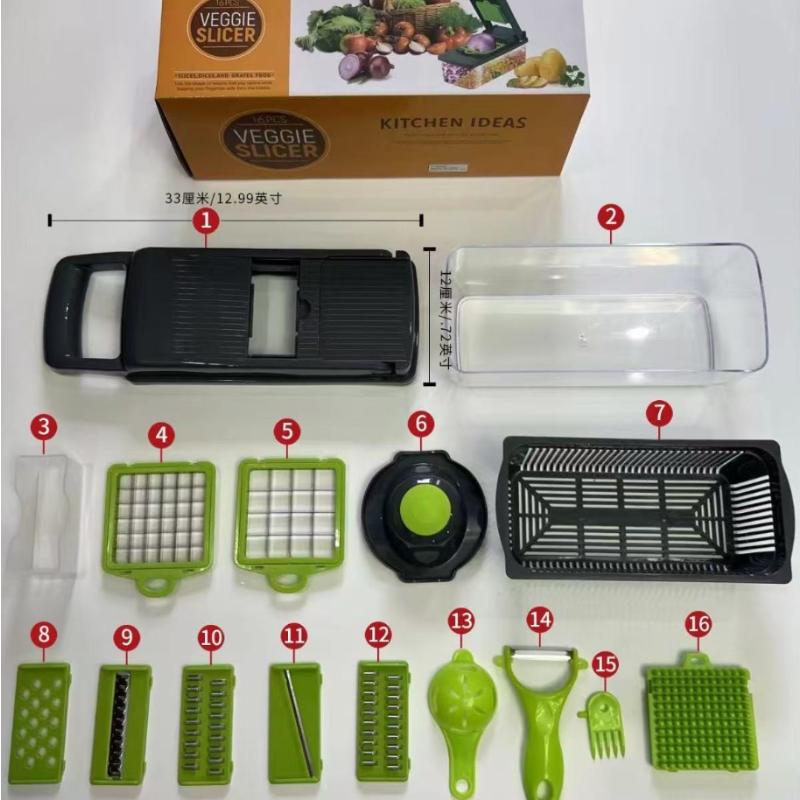 Hot 14/16 In 1 Multifunctional Vegetable Chopper Slicer Shredder with Basket Fruit Slicer Potato Shredder Carrot Grind Gadgets