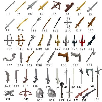 MOC Средневековое военное оружие Строительные блоки Части Замок Рыцари Солдат Меч Лук Арбалет Шлем Копье Модель Кирпичи Игрушки для мальчиков