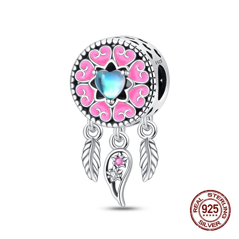 100% оригинальное серебро 925 пробы с перьями, красочные подвески в виде ловца снов, подвески, подходят для оригинальных браслетов 925, ювелирные изделия своими руками