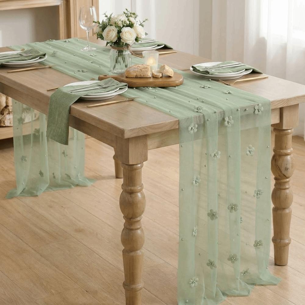 3D Tulle Table Runner Semi-Transparent Wedding Table Runner Wedding Decor