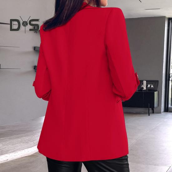 Women Suit Coat Autumn Winter Long Sleeved Cardigan Coat Casual Lapel Solid Color Suit for Business Daily Wear