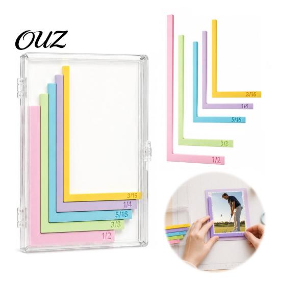 Paper Framing Spacer Crafting Alignment Guides with Storage Case,5 Pcs Color-Coded L-Shaped Stack Tool Spacers Size Tabs for Card Making, Scrapbooking