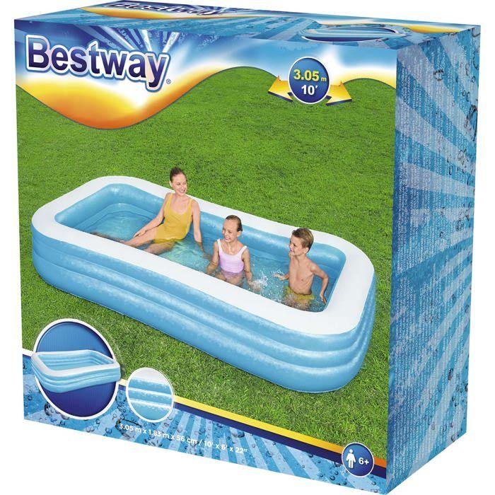 Надувной бассейн класса люкс - BESTWAY - Для детей и семьи - Синий - 3 кольца - 305x183x56 см