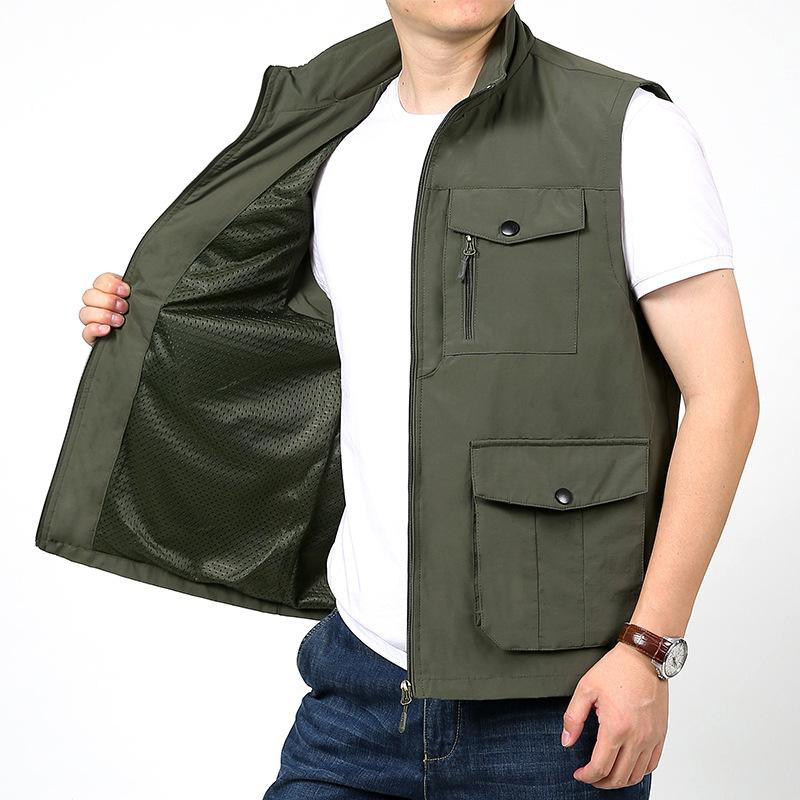 Весенне-осенний жилет с множеством карманов для молодых мужчин и женщин, повседневный жилет с воротником-стойкой для рыбалки, рабочий жилет, пальто, жилет для фотосъемки с принтом