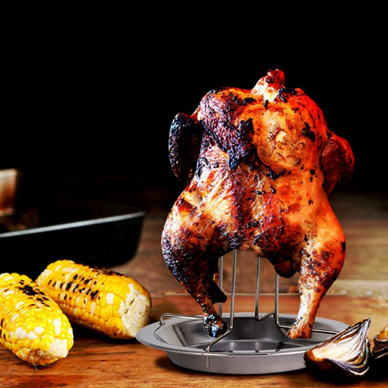 Подставка для гриля для жарки курицы, подставка для жаровни, кухонные уличные инструменты для барбекю, углеродистая сталь, антипригарная тарелка для курицы на гриле