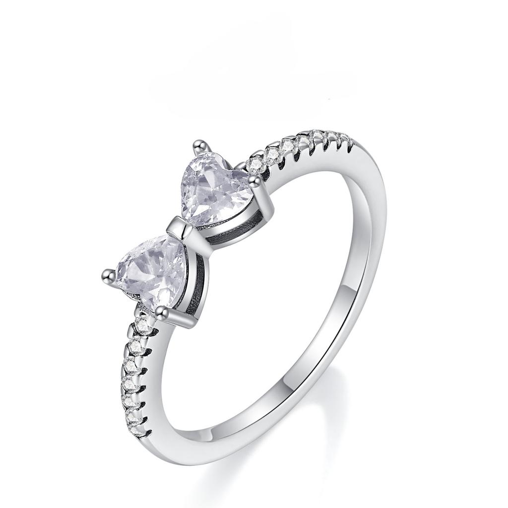 Кольцо из серебра 925 пробы с розовым бантом, Вечное, Красные и синие кольца на пальцы в форме сердца для женщин, Свадебное кольцо с кристаллами, Ювелирное украшение, Подарок 2025