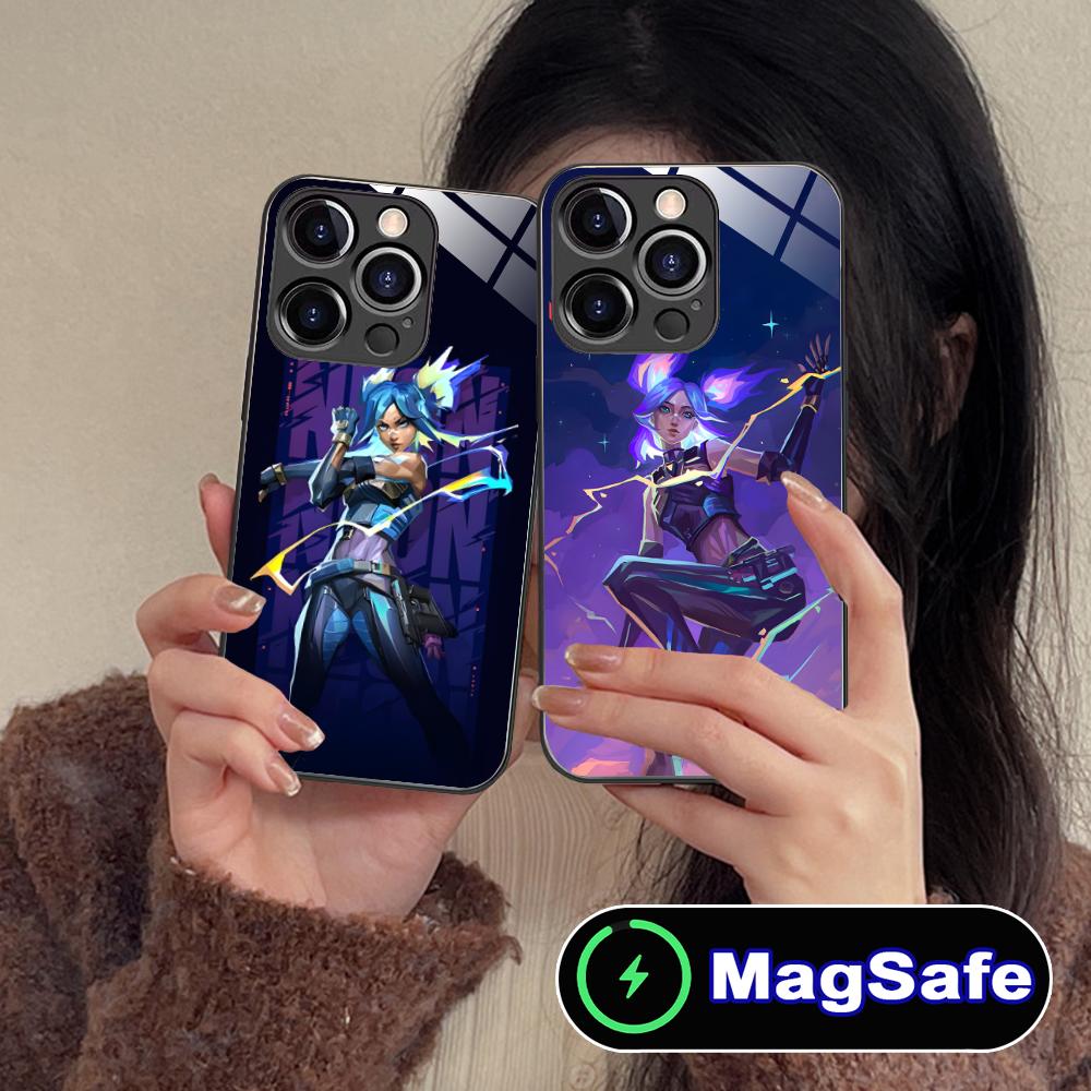 Чехол для мобильного телефона Valorant Neon для iPhone 16 15 14 13 12 11 Pro Max Plus Mini MagSafe Стеклянный Цветной Защитный Роскошный Смартфон