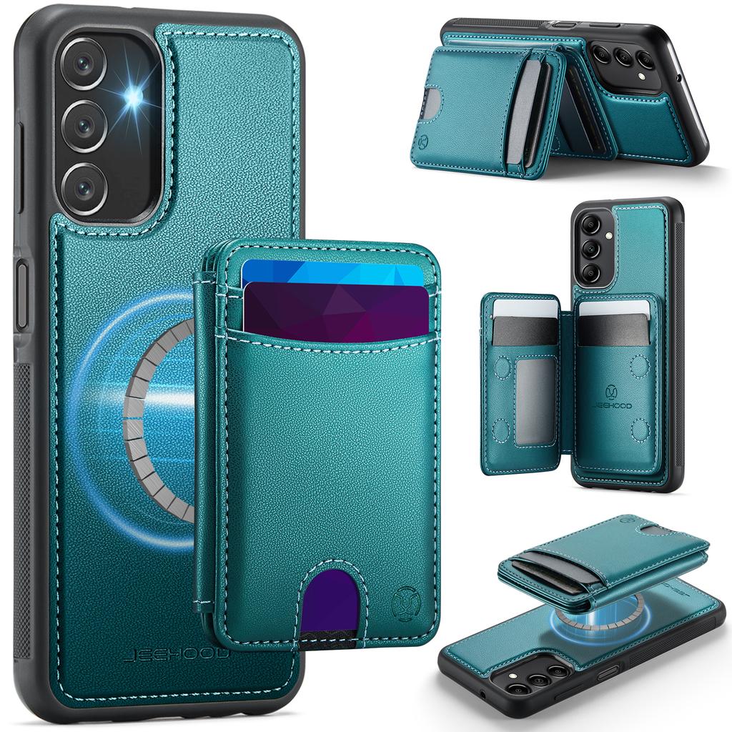 Для Samsung Galaxy A14 4G/Galaxy M44 5G/Galaxy A14 5G Магнитный чехол JEEHOOD J10 Кожаная задняя крышка телефона со съемным держателем для карт и подставкой