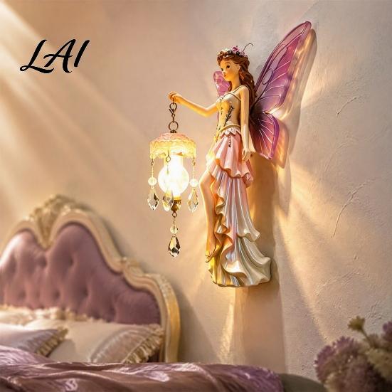 Elegant Entrance Hall Lighting Fairy Wall Night Light Resin Elf Sculpture Lantern for Bedroom 3D Gift Birthday or Housewarming Hanging Art