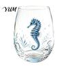 Stylish Nautical Themed Cup Marine Animal Theme Clear Glass Tumbler, Handcrafted Painted Glassware, Creative Iced Coffee Juice Unique Drinking