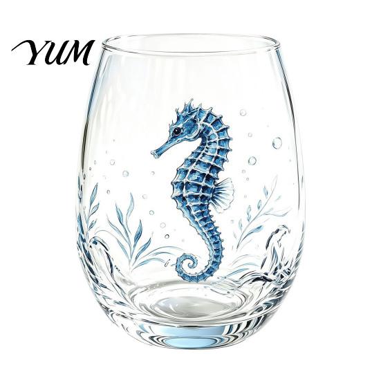 Stylish Nautical Themed Cup Marine Animal Theme Clear Glass Tumbler, Handcrafted Painted Glassware, Creative Iced Coffee Juice Unique Drinking