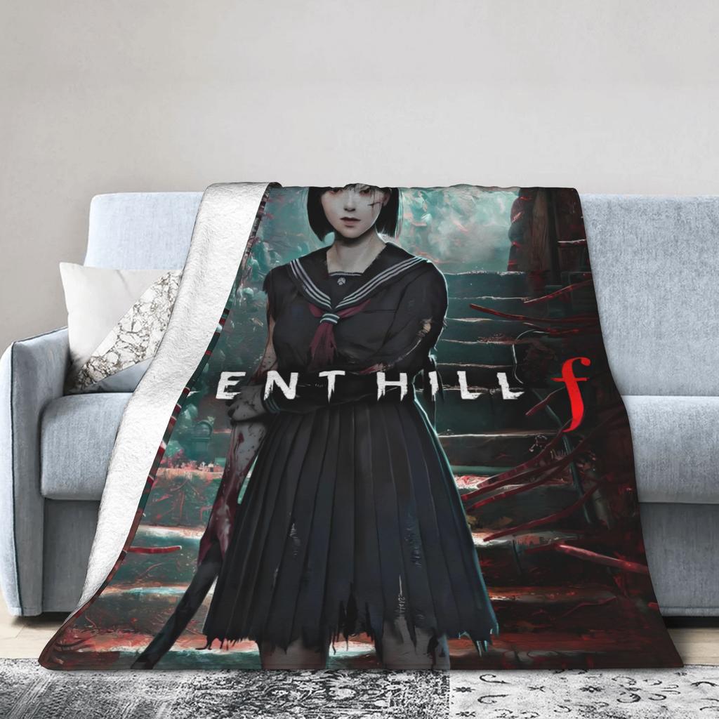 Игровой хоррор Silent Hill F Фланелевое одеяло с графическим принтом Теплое плед для гостиной Декоративное покрывало Чехол для дивана-кровати