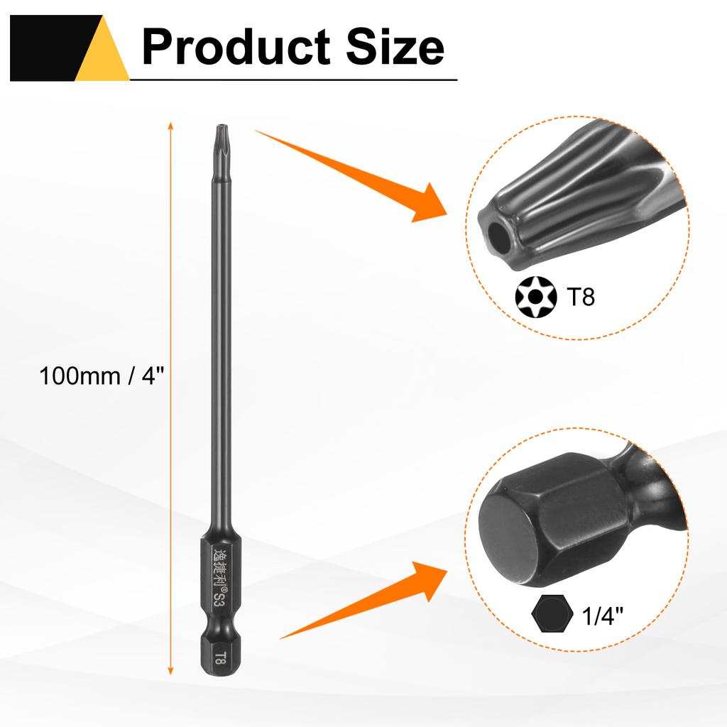 6 шт. Биты Torx T6-T40 1/4" Шестигранный Хвостовик 75 мм/100 мм Сталь S3 Магнитные Звездообразные Биты со Штифтом (Tamper Proof Star) 6-гранные Биты для Шуруповерта