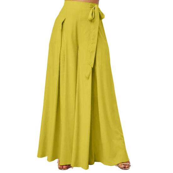 Women Skirt Pants Wide Leg Lace-up Bow High Waist Loose Solid Color A-Big Hem Deep Crotch Full Length Casual Dance Performance Culottes Long Trousers