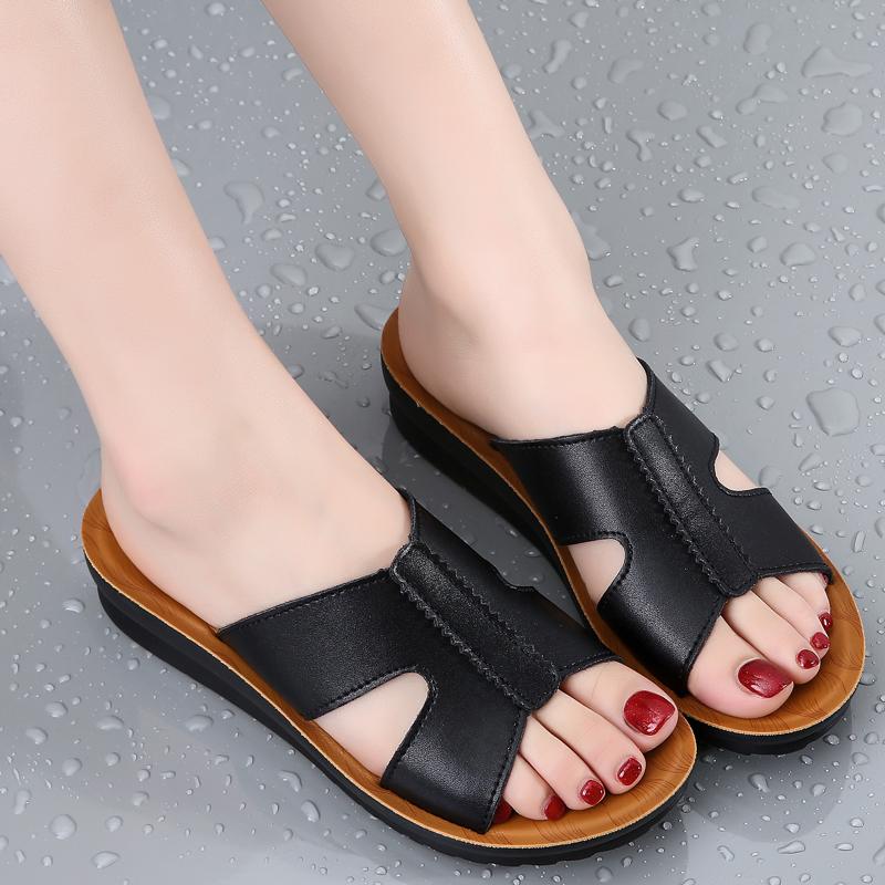 Летние женские сандалии, кожаные однотонные домашние сандалии для дома, сандалии для женщин