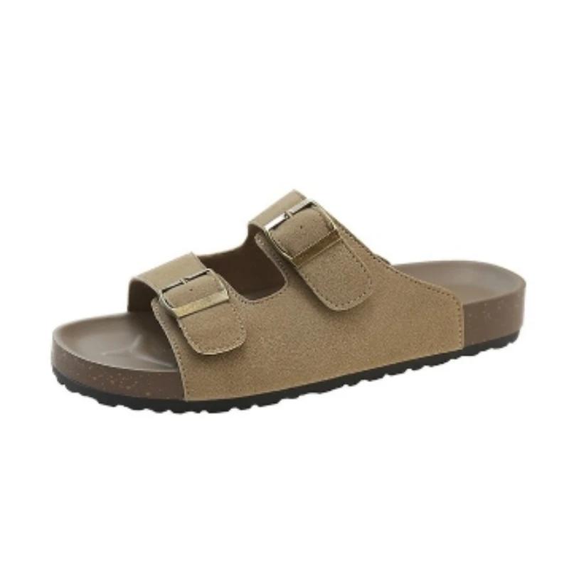 2024 Горячая Распродажа Туфли Женские Летние Женские Тапочки Твердые Флоковые Пряжки Украшения Открытый Носок Низкий Каблук Корейская Версия Тапочки