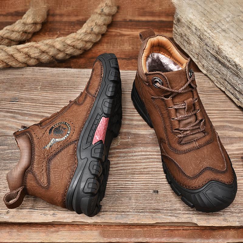 Мужская обувь из натуральной кожи, высококачественная походная обувь ручной работы, нескользящие кроссовки, зимние теплые мужские ботинки, модные винтажные ботинки
