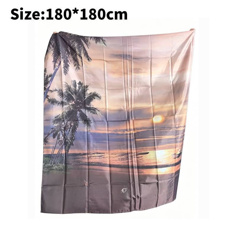 Modern Minimalist Beach Scene Shower Curtain With Polyester Fabric For Bathroom Decor