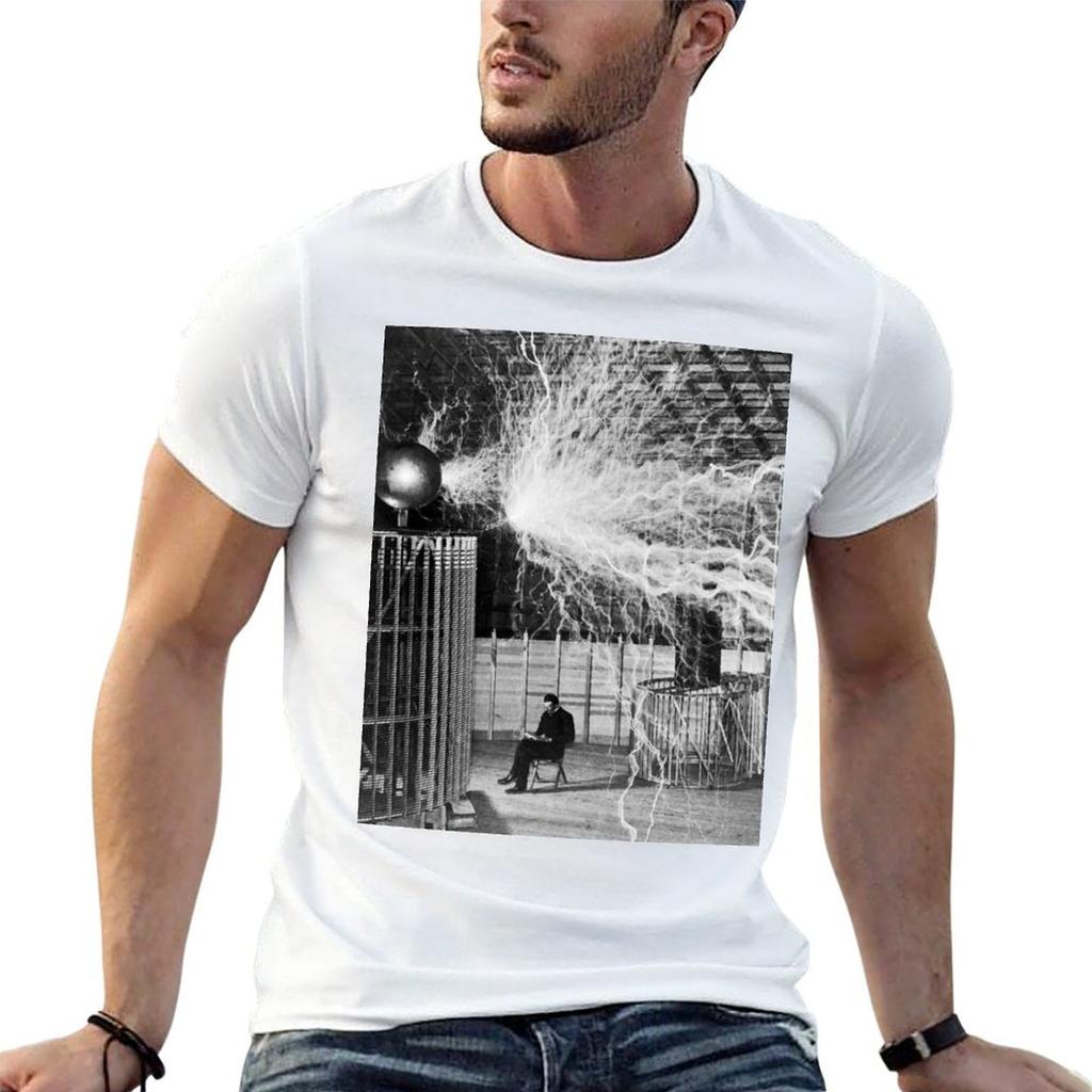 nikola testa lightning TShirt Active Sports Short Sleeve Cotton Shirt