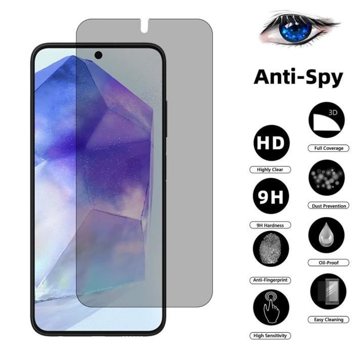 Film de protection - Booling - pour Samsung Galaxy A55 5G - Verre trempé 9H - Anti-espion - 4 pièces