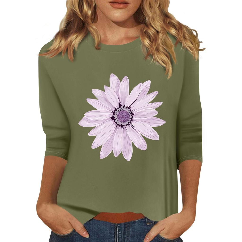 Women's Fashion Casual Printed Seven Sleeve Round Neck Top