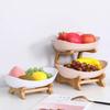 Creative Multi Tier Fruit Bowl European Ceramic Dessert Plate Bamboo Wood Rack Home Candy Bowl Fruit Basket