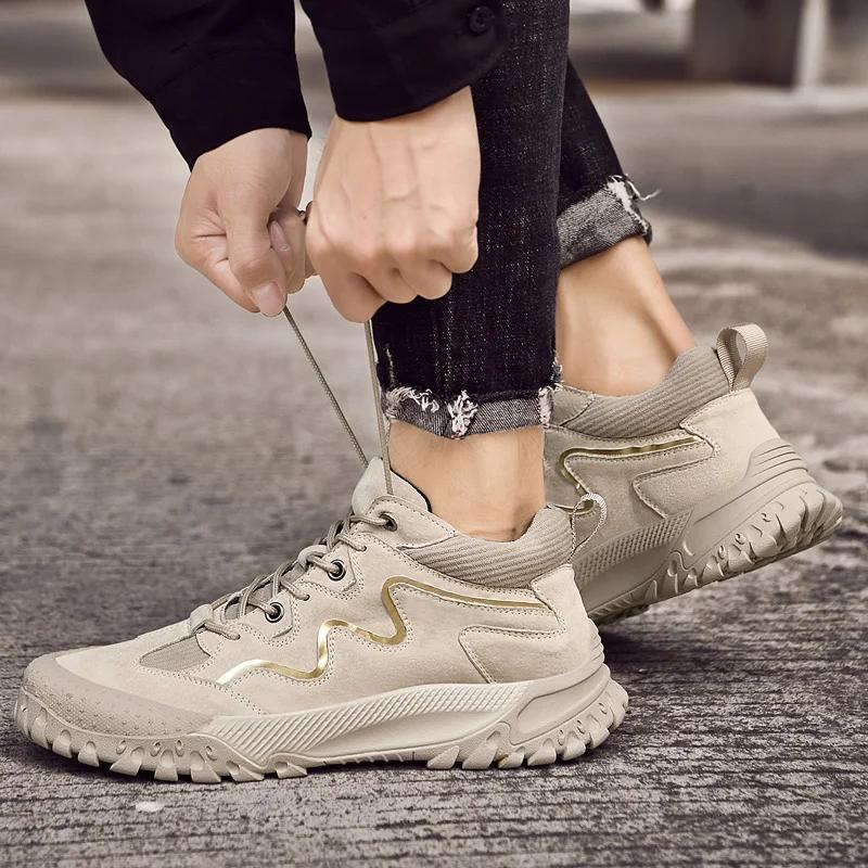 Модная зимняя мужская обувь, мужские удобные ботинки для хайкинга, из натуральной кожи, мужские ботильоны, высокое качество, на шнуровке, деловая обувь для ходьбы