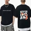 2025 Мужская свободная футболка с принтом «Никогда не оглядывайся назад», креативная улыбка, череп, мультяшный уличный принт, футболка, хлопковые топы с круглым вырезом