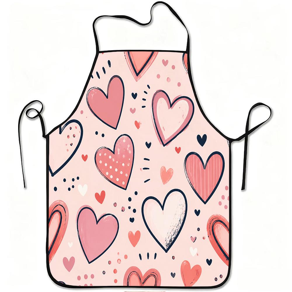 1pc Pink Heart Print Apron Suitable for Cooking, Gardening, Picking - Adjustable Waistband, Durable Easy-Clean Polyester Apron with Pink Hearts for &,