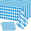 Blue Checkered Oktoberfest Party Tablecloth Munich Beer Festival Decorative Disposable PE Plastic Table Cover Waterproof Oil-Proof for Outdoor Party