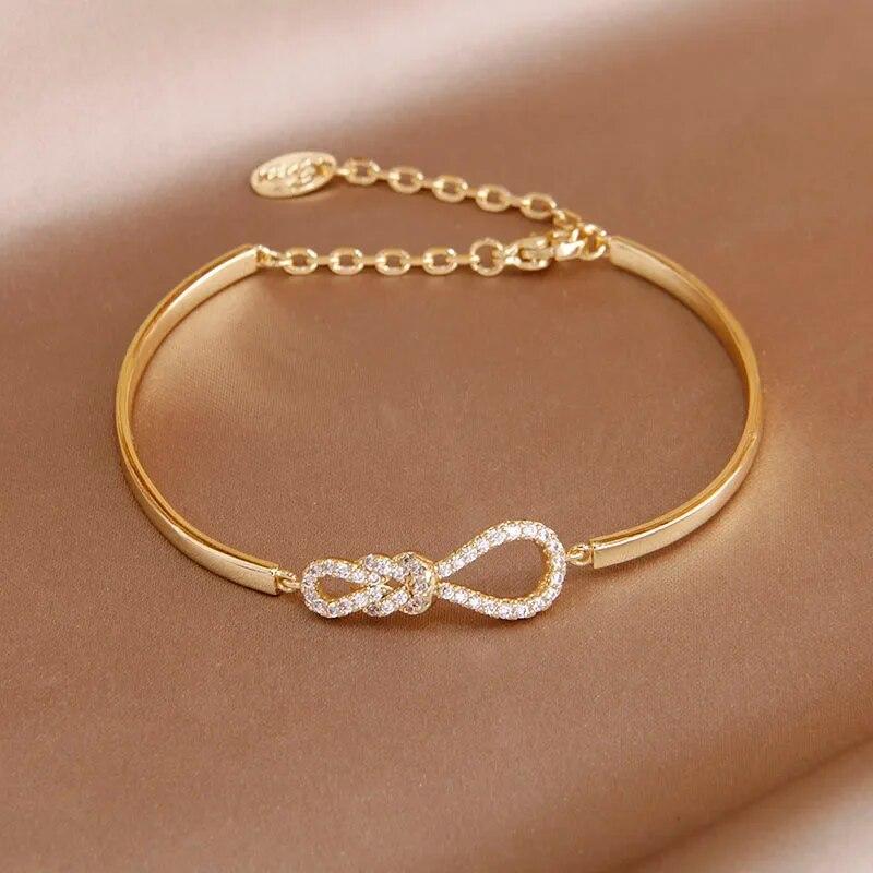 Корейские и японские нежные браслеты с подвесками с полым узлом для женщин, модные брендовые ювелирные изделия, браслеты с кристаллами, аксессуары