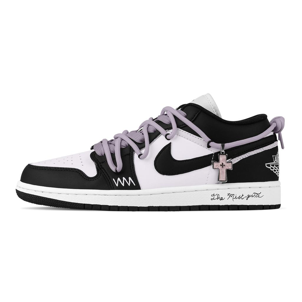 Jordan Air Jordan 1 Taro Paste Boba, Сердечная Коробка Низкие Винтажные Баскетбольные Кроссовки Женские Черно-Бело-Фиолетовые DC0774-101(Команда773--)