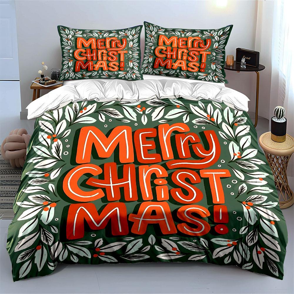 Merry Christmas Text Design Bedding Duvet Cover Set Duvet Cover Pillowcases (1*Duvet Cover 2*Pillowcases, without duvet insert)