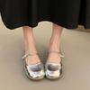 Fashion Antumn Square Toe Ballet Shoes Fashion Low Heel Mary Jane Shoes Casaul Silver Shallow Buckle Soft Sole Shoes Zapatos De Mujer