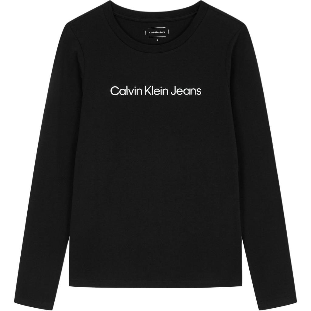 Calvin Klein Джинсовый Логотип Прямой Крой Круглый Вырез Длинный Рукав Женские Топы Черный J225484BEH