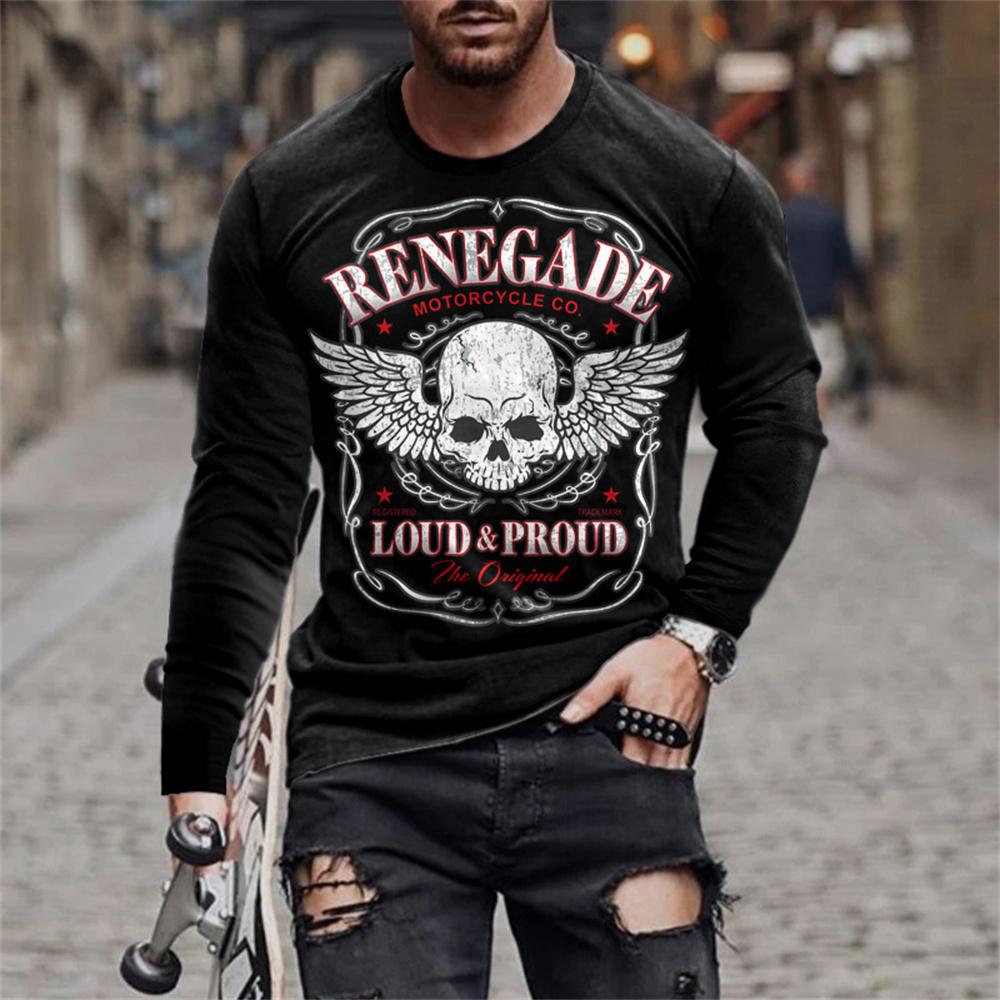 Horror Skull Head Print Graphic T Shirts Fashion New Men's Long Sleeve Round Neck T-shirt Retro Streetwear Y2k Tops