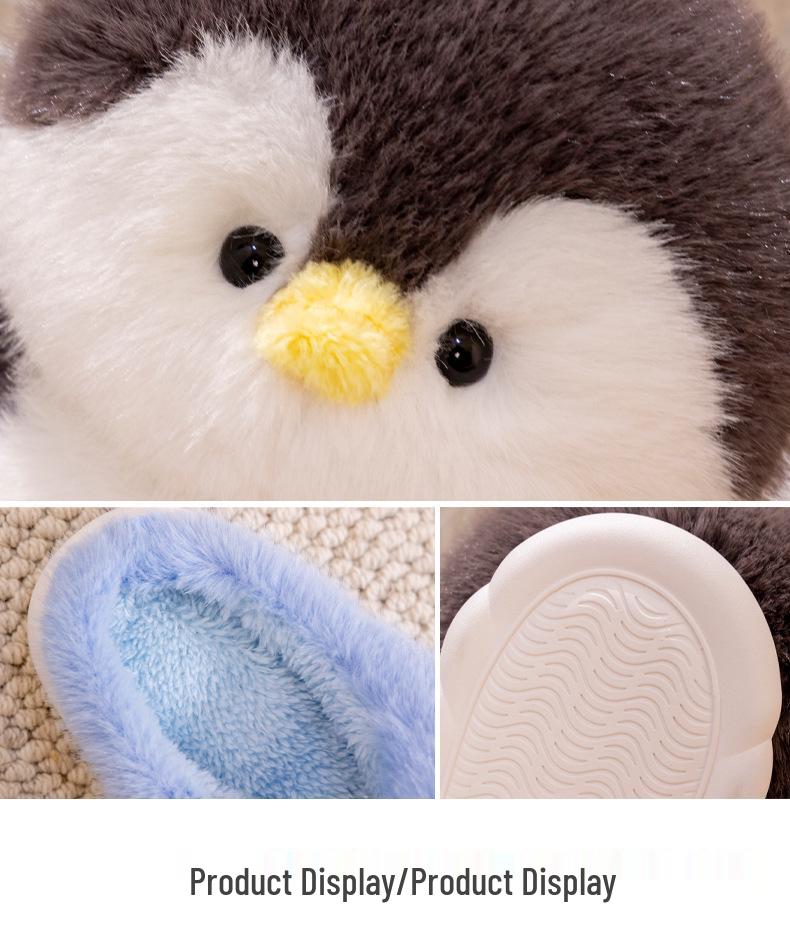 Women's Cozy Penguin Fuzzy Slippers - Non-Slip Soft Sole, Heel-Covered, Cotton House Shoes, Couple Style