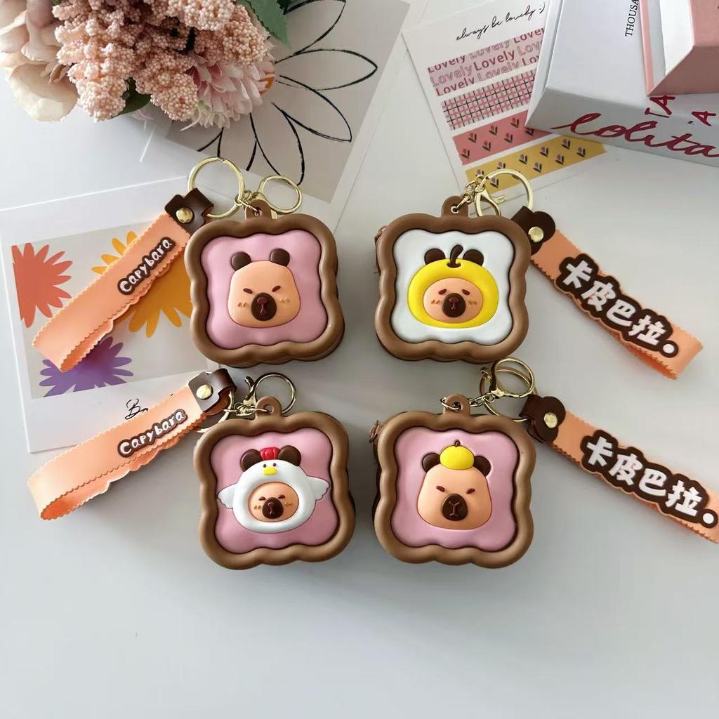 Милый силиконовый кошелек для монет в виде капибары, мультяшный кошелек-капибара, мини-сумка для ключей, трехмерная квадратная сумка, забавный кулон для рюкзака