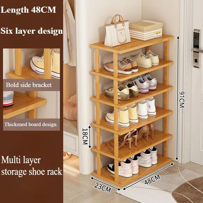 Wood Shoe Rack Multi-Layer Stackable Shoes Organizer Narrow Simple Entrance Shoe Cabinet Storage Shelf Home Space Saving Cabinet