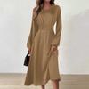 Women's Autumn And Winter Casual Fashion Round Neck Long Sleeve Solid Color Long Dress