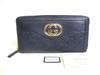 Authentic GG Navy Blue Leather Round Zip Wallet #a306  Refurbished