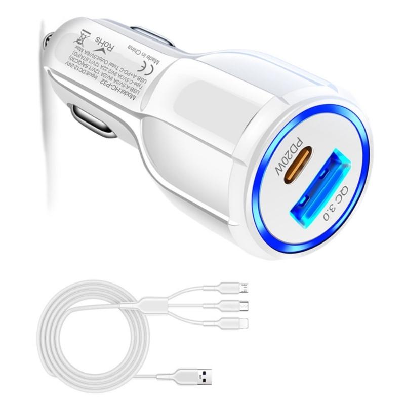 2-в-1 USB-адаптер-зарядное устройство для автомобиля, многопортовый USB-разветвитель с QC3.0 PD20W, быстрая автомобильная зарядка для мобильного телефона, ноутбука, автомобиля