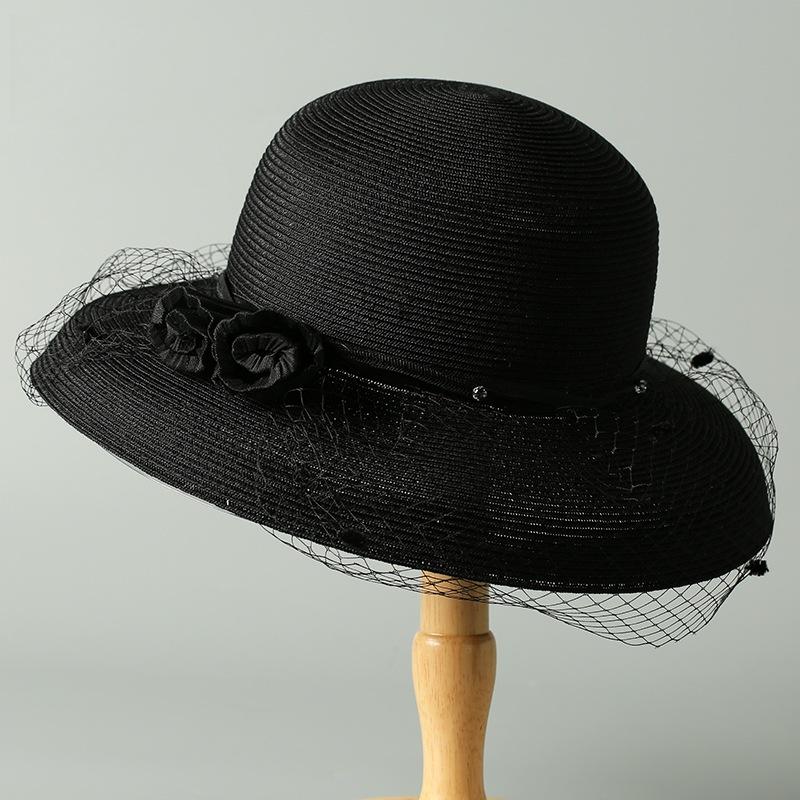 Summer women's gauze hat women's sun hat aristocratic hat women's mesh yarn curled flower top hat women's British celebrity cool hat