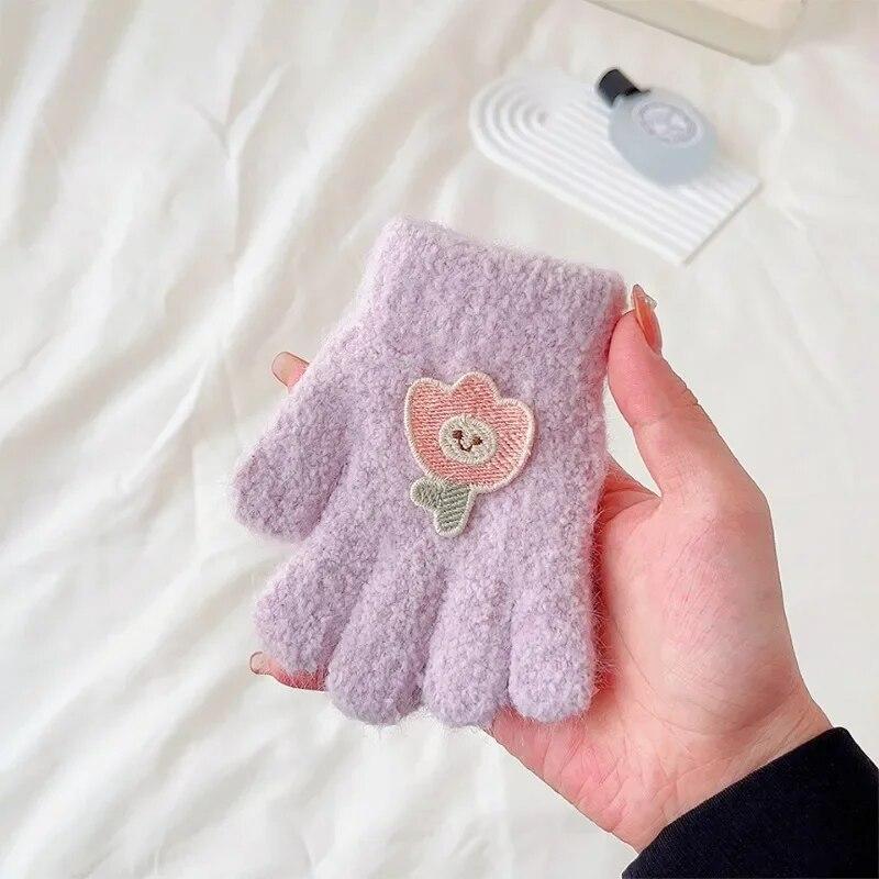 Детские перчатки, модные перчатки с рисунком животных, кролика, медведя, цветочные перчатки для малышей, мальчиков и девочек, осенне-зимние теплые перчатки для детей 1-3 лет