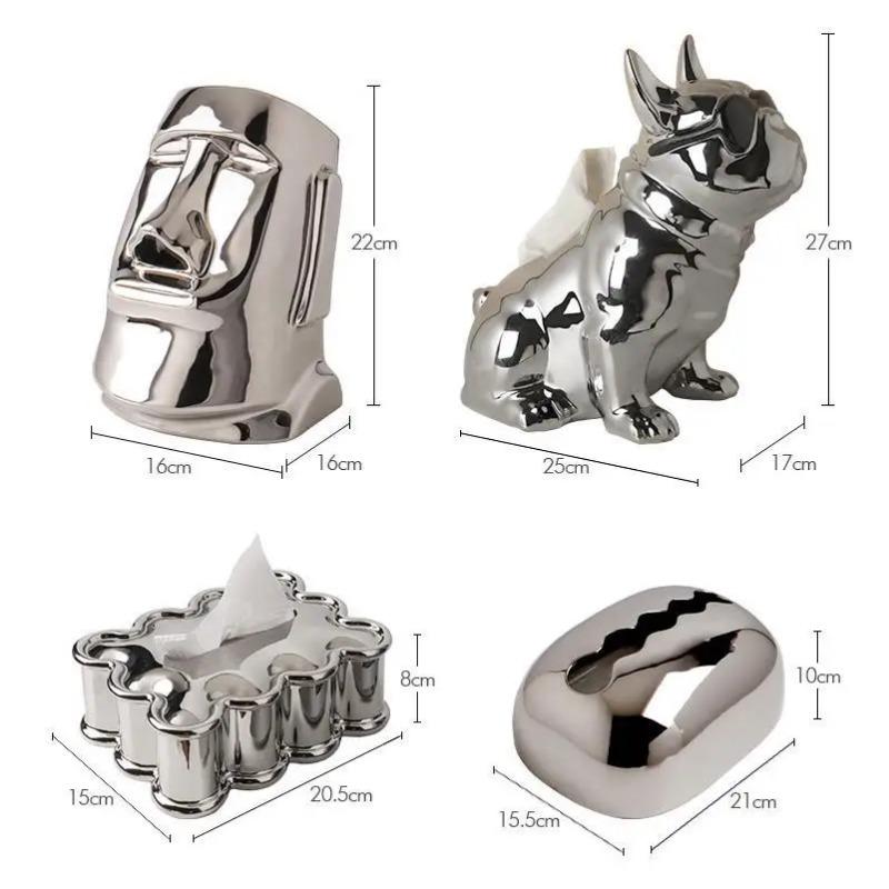 Silver Plated Ceramic Tissue Box Living Room Decoration Dog Fighting Household Pumping Desktop Napkin