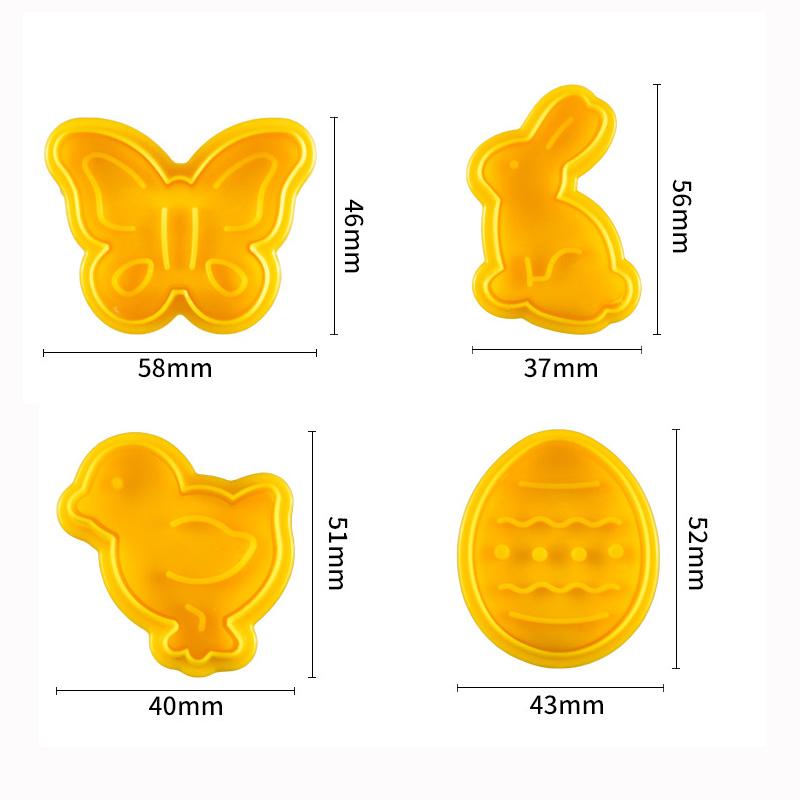 4 шт., штамп для печенья, форма для печенья, 3D плунжерный резак для печенья, сделай сам, форма для выпечки, пасхальный кролик, формочки для печенья для кухонных инструментов